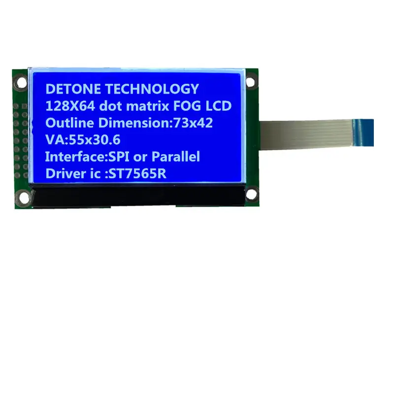Custom 128x64 128*64 Resolution STN Cog Lcd Display Graphic LCM With White Backlight Driver Ic ST7565 STN-blue SPI Interface