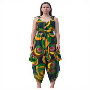 Mono de Verano para Mujer, Estilo Vintage, Cintura Alta, Ecológico, de Algodón, Largo hasta el Suelo, Cuello en V, Transpirable, de una Pieza, sin Mangas, Estilo Urbano - Product Image 1