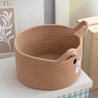 Panier de rangement en corde de coton écologique et durable, gain de place, avec poignée, motif veau, en tissu mignon, pour bureau, jouets, entrée, articles divers