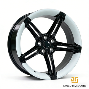 Rines de Aleación Forjados de 18/19/20/21 Pulgadas, 5 Radios, PCD 5x112/5x114.3, Negro Brillante con Borde Blanco, para Modificación de Autos Personalizados - Product Image 2