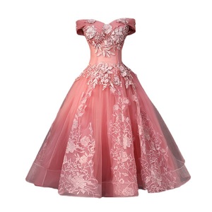 Pink Off The Shoulder A Line Floral Print Evening Dress Empire Waist Short Sleeve Bridesmaid Dress Spring Wedding - Product Image 5