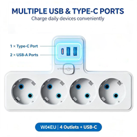 Multiprise murale Schuko UE en gros pour usine, 4 prises CA avec 1 Type-C et 2 USB-A, adaptateur secteur pour la maison, le bureau et les voyages