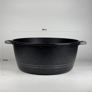 Marmite de cuisine classique en aluminium moulé de 48 cm avec revêtement antiadhésif effet marbre et support en silicone pour casseroles et grandes marmites - Product Image 1