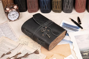 สมุดบันทึกหนังทำมือพร้อมกุญแจล็อค สไตล์วินเทจเรียบง่าย สมุดบันทึกการเดินทาง ของขวัญ สมุดบันทึกงานศิลป์ - Product Image 3