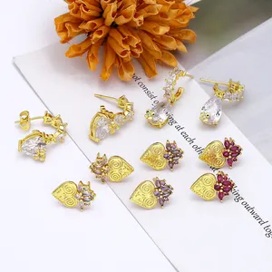 Jxx prezzo all'ingrosso orecchini in ottone 24k oro placcato amore orecchini a forma di fiore di lusso zircone orecchini