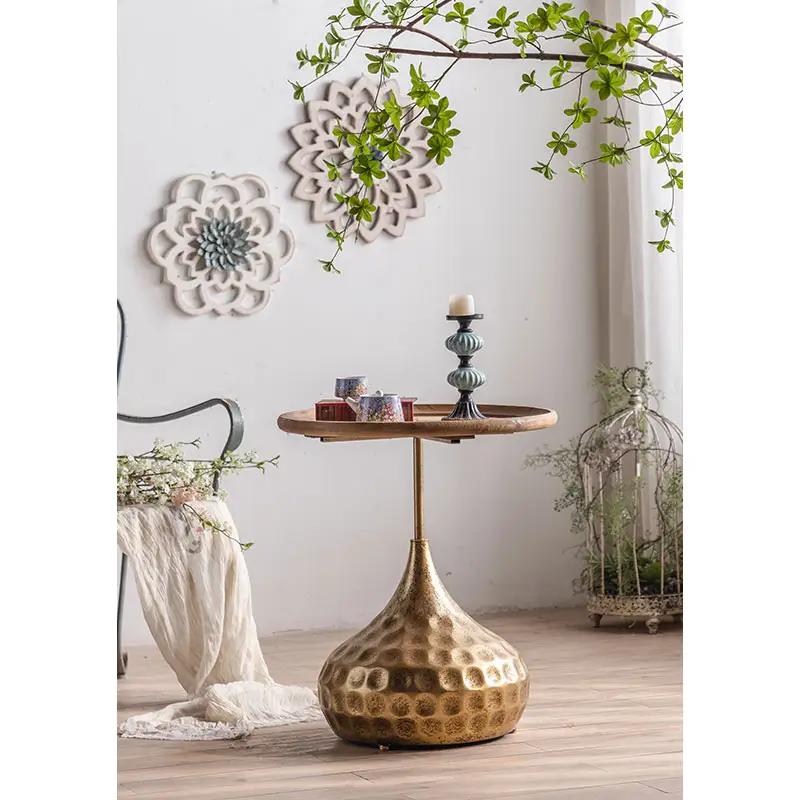 Italian Style Luxury Gold Metal Base Tea Table Living Room Furniture Round Mdf Top End Side Coffee Table