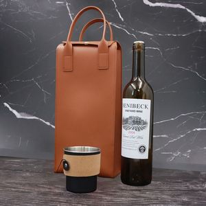 Stocked PU Leather Wine Carrier Pouch <b>Portable</b> champagne Bottle Holder with Handle Multi Color Choice Gift for Party - Product Image 1