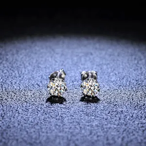 Genuine 1ct Moissanite Diamond Stud Earrings Ladies Solid 925 Sterling Silver Earring For Wedding Jewelry
