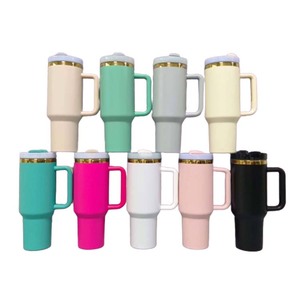 Hot Sell 40oz Stainless Steel Tumbler <b>Straw</b> Handgrip Gold Rainbow Plated Laser Engraving Thermal Insulation >12 Hours Portable - Product Image 3