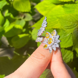 Bague ajustable en argent plaqué avec zircone cubique brillante en forme de feuille et de fleur pour <span class=keywords><strong>femme</strong></span>, idéale pour les fêtes, les fiançailles, les bijoux et accessoires de costume - Product Image 3