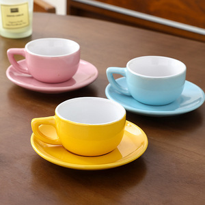 Ceramic Coffee <b>Cup</b> And Saucer <b>Set</b> Porcelain Round Cute Design For Afternoon Tea Home Use Pink Yellow Blue Green - Product Image 1