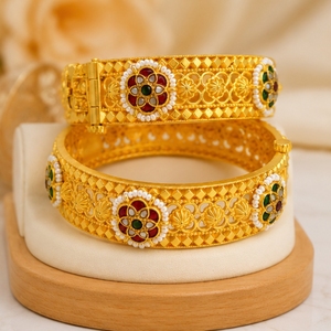 925 Silver Antique Bangles Traditional Floral Designer <b>Kada</b> Bracelet Set for Women Wedding Jewelry - Product Image 3