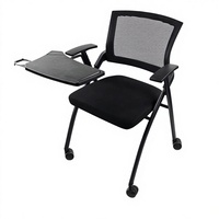 Chaise de conférence pliable en maille minimaliste empilable avec tablette d'écriture et accoudoirs - Chaise de bureau pour formation et étude avec base chromée