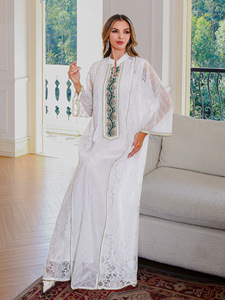 Haya 2025 Nida Abaya recortada con encaje negro con bordado Floral plateado ropa islámica para mujer elegante vestido de noche modesto - Product Image 4