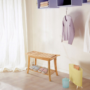 Bamboo <b>Bathroom</b> <b>Stool</b> With Towel Rack And Storage Shelf Solid Wood Minimalist Design For <b>Bathrooms</b> - Product Image 3