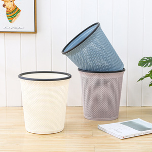 Large Minimalist Trash Can 10L Imitation Rattan Cylindrical Indoor Waste <b>Bin</b> Fog Gray Beige Blue - Product Image 2