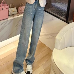 Jean large taille haute coupe droite orné de strass pour femme – Tendance - Product Image 1