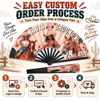 Éventail à main personnalisé 33 cm (13 pouces) en plastique et bambou, imprimé Rodeo Cowboy, Abanicos De Mano en gros, éventail à main Clack