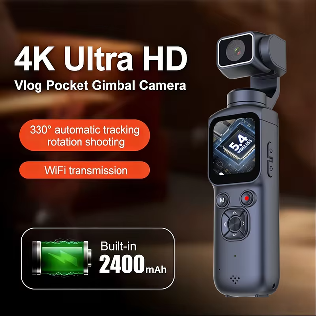 New 4K HD05 Handheld Action Travel Vlog Camera with 1.7" Screen Electronic Anti-Shake PTZ and TF Card Media