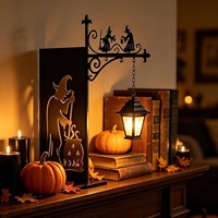 Panneau métallique silhouette sorcière d'Halloween avec lanterne suspendue, serre-livres gothique, décoration de table, fournitures pour fête de jardin effrayante