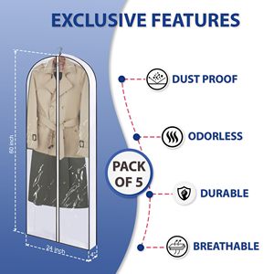 Housse de robe réutilisable anti-<span class=keywords><strong>mites</strong></span> pour robes sac de vêtement suspendu sacs de costume pour le stockage de placard sacs de vêtement transparents durables - Product Image 3