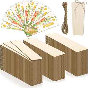 Unfinished Wooden Craft Rectangles Leather Cords DIY Wooden <b>Bookmarks</b> Hanging Tags for Wedding Party Birthday - Product Image 1