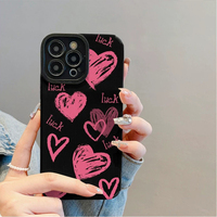 Coque de téléphone portable en cuir artificiel TPU avec impression de cœur rose Luck English pour iPhone X Xr 11 12 13 14 15 16 17 18 Pro Max