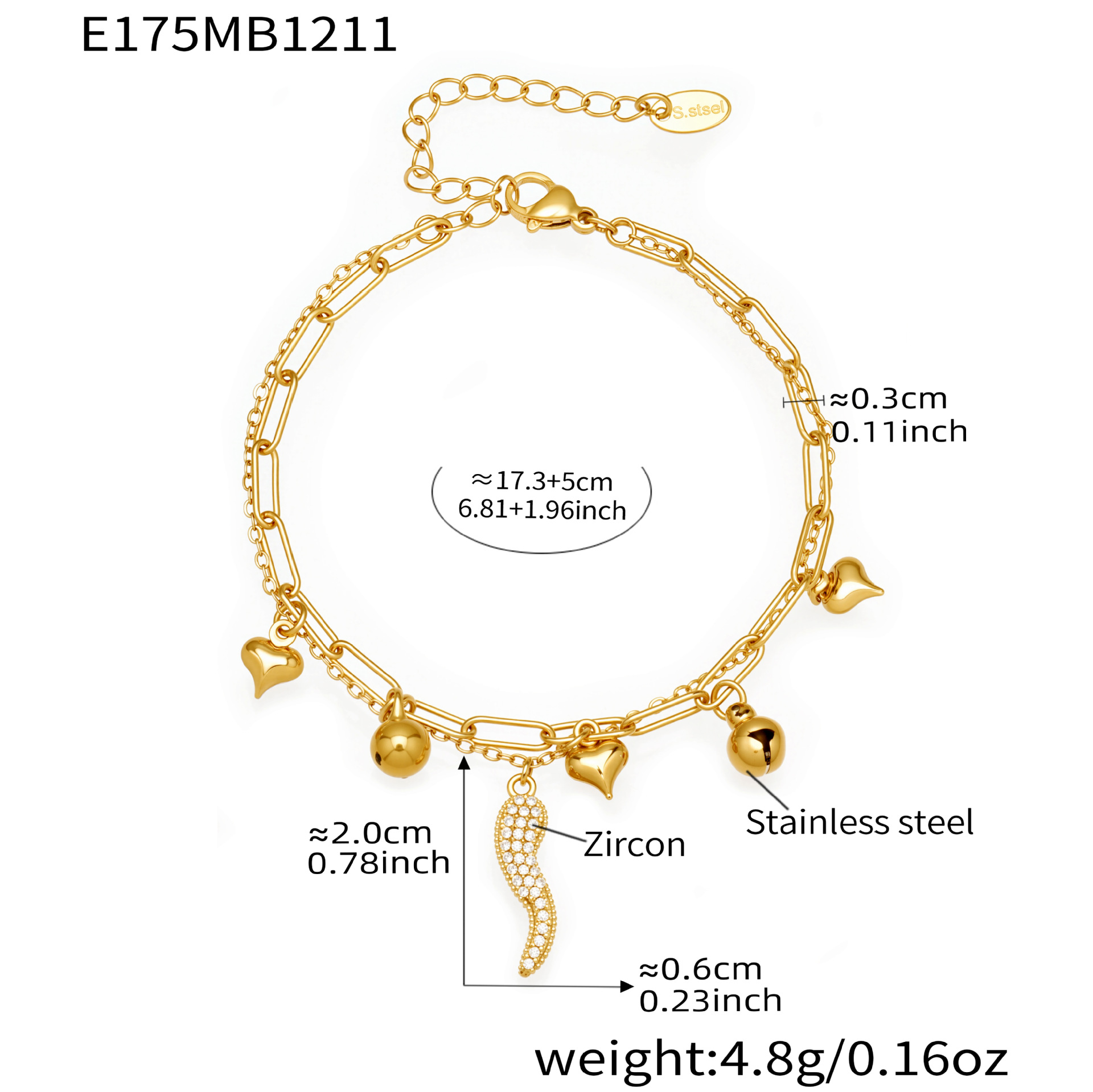 E175-Bracciale in oro 17+5CM