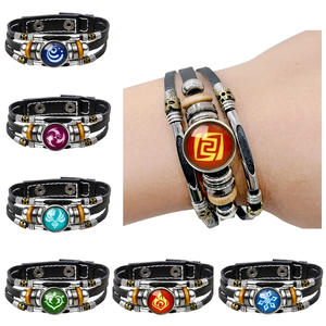 Pulsera <span class=keywords><strong>Genshin</strong></span> <span class=keywords><strong>Impact</strong></span> de siete elementos para hombre/mujer, pulsera de piel de vaca con <span class=keywords><strong>cuentas</strong></span> multicapa, brazalete de moda con ojo de piedras preciosas luminosas - Product Image 1