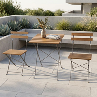 Ensemble bistrot moderne pliable 3 pièces avec structure en fer durable et plateau de table aspect bois pour table et chaises de salle à manger extérieure dans la cour