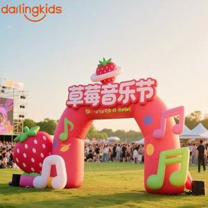 Arco Inflable Gigante con Forma de Fresa para Festivales Musicales, Arco de Entrada Personalizable con Notas Musicales y Decoración de Fresas - Product Image 1