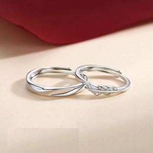 Anillos De Pareja <b>Silver</b> Plated Sparkling Zircon Zircon Feather Couple <b>Ring</b> Wedding <b>Ring</b> <b>Adjustable</b> Open Wedding Couple <b>Ring</b> - Product Image 2