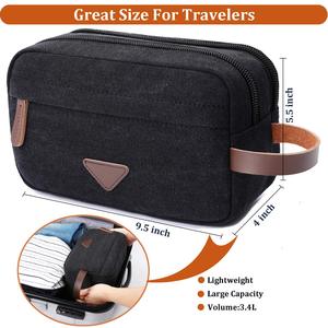 Sac de voyage vintage personnalisé pour homme en toile et cuir imperméable, organiseur de cosmétiques et de maquillage, trousse de toilette de rasage, grand format double - Product Image 5