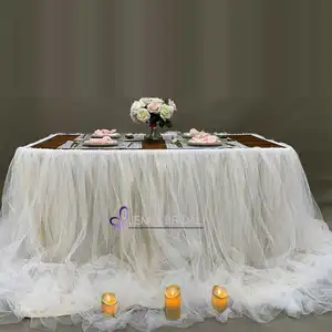 TC091 שולחן עוקף עיצובים לחתונה טול שולחן חצאית ורוד שולחן חצאית