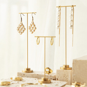 High-End di rame puro orecchino Rack gioielli espositore Set giallo travertino <span class=keywords><strong>Display</strong></span> di sostegno in argento gioielli gioielli contenitore - Product Image 4