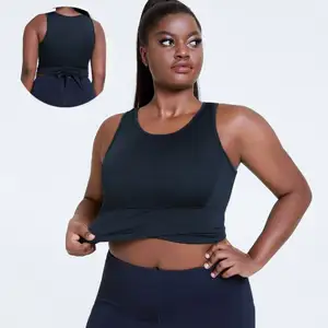 BR Bra Crop Top Olahraga Polos Wanita, Bra Crop Top Kebugaran Racerback Butter Lembut Olahraga Atletik Bernapas