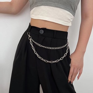 Chaîne de pantalon double couche en métal Yueli, style hip-hop, chaîne de taille pour usage quotidien, alliage de zinc, couleur argent. - Product Image 2