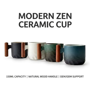 Tasses à café <span class=keywords><strong>expresso</strong></span> en céramique avec poignée en bois créative de haute qualité, logo personnalisé Kingze, 150 ml - Product Image 3