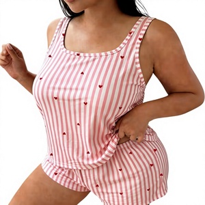 Women Jersey 2-Piece Lounge Set Sleeveless V-neck Cami Shorts Floral Print Summer Wear Breathable Cozy Elegant Luxury Robe - Product Image 1