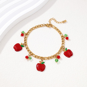 Pulsera de Perlas y Dijes de <span class=keywords><strong>Frutas</strong></span> Esmaltados de Acero Inoxidable Personalizados de Moda, Cadena Cubana Impermeable, Joyería para Mujer al por Mayor - Product Image 3