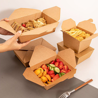 Récipient de nourriture à emporter Boîte à nourriture en papier kraft brun Boîte à lunch en carton jetable résistante à la graisse pour la restauration