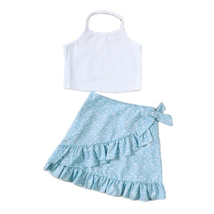 Set pakaian perempuan isi 2 potong, pakaian celana pendek tanpa lengan Motif bunga untuk anak usia 8 tahun - Product Image 1