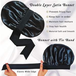 Gorro de satén de doble capa para mujer con banda ajustable, gorro para dormir para cabello rizado, uso doméstico, para las cuatro estaciones - Product Image 1