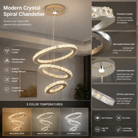 Lustre moderne en cristal couleur or champagne, dimmable, 3 anneaux, LED linéaire, luminaire pour salle à manger avec télécommande