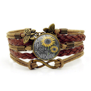 Pulsera de cuero con girasoles para mujer, brazalete de piel para mujer, niña adolescente, eres <span class=keywords><strong>mi</strong></span> Sunshine, <span class=keywords><strong>cumpleaños</strong></span>, madre e <span class=keywords><strong>hija</strong></span> - Product Image 2
