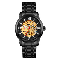 Montre-bracelet classique Skmei 9222 de luxe en acier inoxydable, montre mécanique squelette automatique pour homme