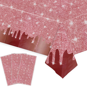 Nappe jetable en plastique or rose 137x274cm, paillettes scintillantes, pour fête, mariage, résistante à l'huile et aux taches - Product Image 2