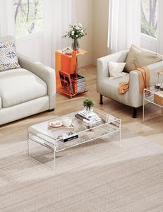 Mesa de centro de acrílico transparente ecológica para sala de estar Rectángulo Lucite con estante de almacenamiento abierto 1 pieza Claro Normal - Product Image 2