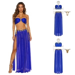 Traje de Danza del Vientre para Mujer, Top Corto y Falda con Braguitas Metálicas, para Cosplay, Fiestas, Espectáculos, Eventos Temáticos, Danza del Vientre - Product Image 2