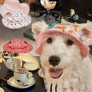 Chapeau pour chien en maille d'été à motif floral, respirant, rond, en coton, accessoire pour cheveux pour chiens et chats, accessoire d'extérieur - Product Image 2